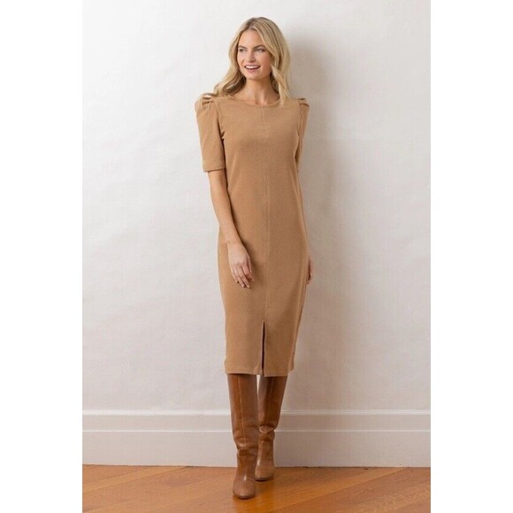 Dudley Stephens XL Duncan Terry Fleece Dress Midi Slit Fleece Brown Shift - Picture 1 of 6